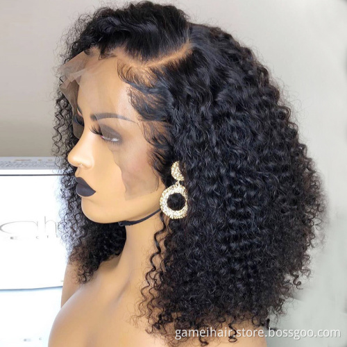 wholesale high quality hair curly short bob for black women 100% human hair wigs with bangs 360 lace front human hair wigs